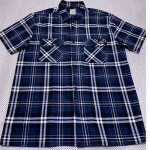 Dickies Mens Blue White Black Plaid Short Sleeve Button Up Shirt Size L